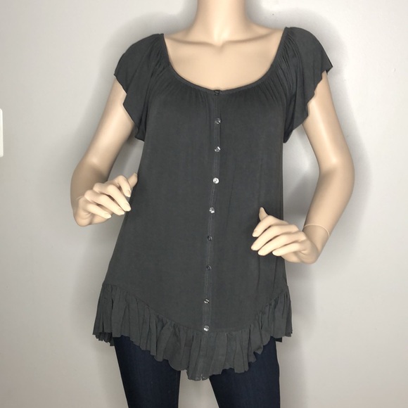 Charcoal Boho style off shoulder tunic top - Picture 6 of 11